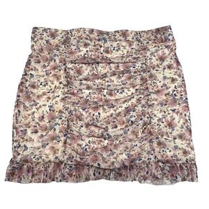 Free People Floral Ruched Mini Skirt Womens M Pink Ditsy Print Ruffle Hem Lined